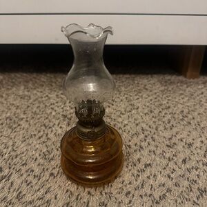 Vintage Amber Glass Oil Lamp